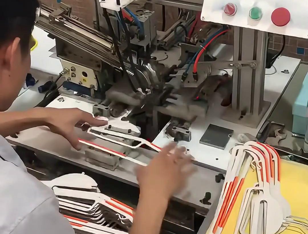 你知道衣架的鐵鉤是怎么插入到塑料里面的嗎，要利用到高頻加熱機